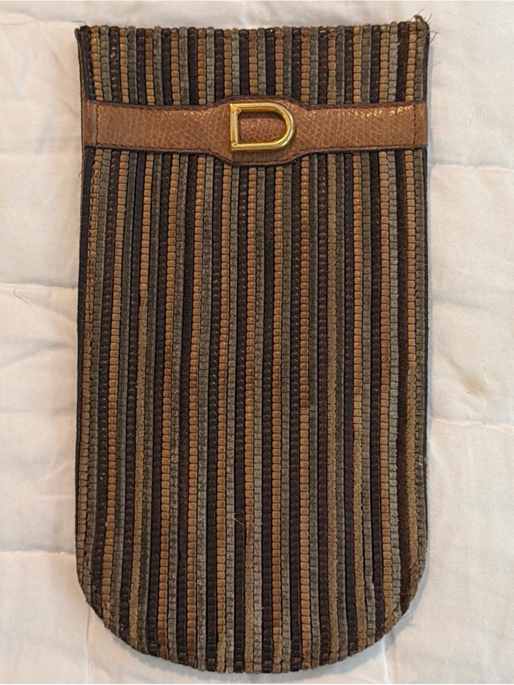 Vintage Delvaux Striped Leather Pouch Glasses Pen Case Made France Luxury